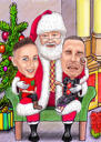Corporate Staff Group mit digitalen Weihnachtsbaumkarikaturkarten im Farbstil von Fotos