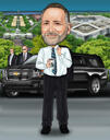 Full Body Custom Caricature with Cars in Background