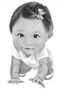 Caricatura de bebé de cuerpo completo personalizada en estilo blanco y negro de fotos