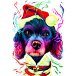 Christmas Dog Cartoon Portrait in Watercolor Style