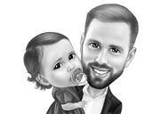 Father and Daughter Cartoon Caricature in Black and White Style from Photos