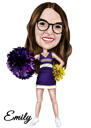 Caricatura di una cheerleader di baseball in stile colorato con sfondo personalizzato