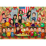 Corporate Christmas Employees Caricature Card