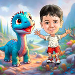 Caricature d'enfant : fond de dinosaure