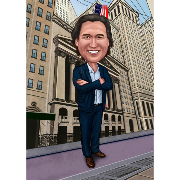 Caricature Drawing in Colored Style with City Background