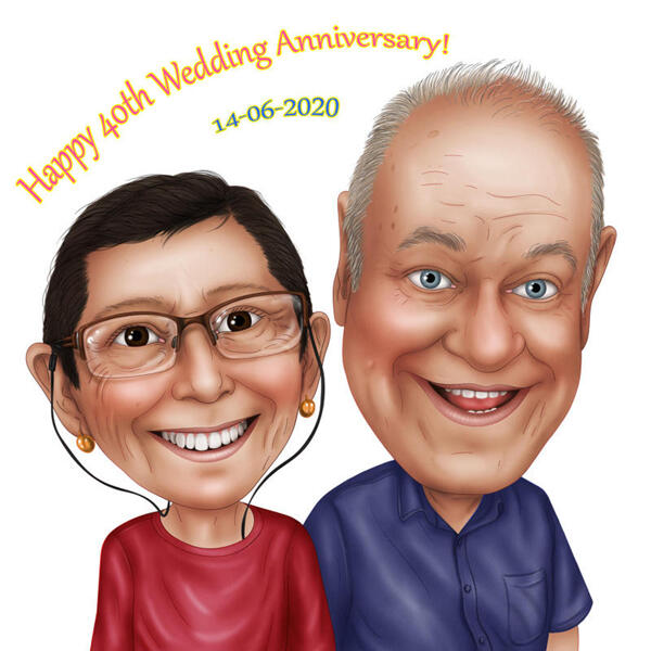 Caricatura de feliz 40 aniversario de bodas a partir de fotos