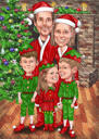 Disegno di cartone animato di una famiglia di 5 persone