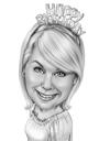 Formal Clothing Lady Caricature from Photos in Black and White Style