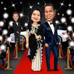 Couple Red Carpet Caricature: Hollywood Background