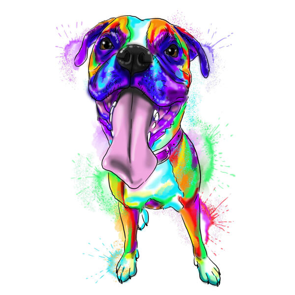 Funny Tongue Out Dog Caricature Portrait in Watercolor Style from Photos