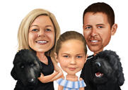 Karikatūra ģimenes portrets ar mājdzīvniekiem
