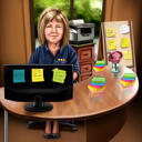 Datorarbetare porträtt karikatyrpresent i färgad stil från foton