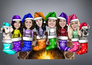 Caricatura de família de meias de Natal