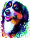 Bernese Mountain Dog Caricature Portrait in Watercolor Style from Photo