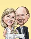 Baş ve Omuzlar Arka Planlı Çift Düğün Davetiyesi Karikatürü
