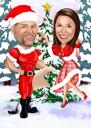 Рождественская карикатура на пару на зимнем фоне