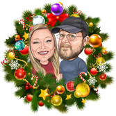 Christmas Couple Caricature in Christmas Wreath