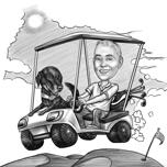 Golfista con perro en carrito de golf