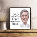 Cartel impreso del feliz día del padre: caricatura de papá en color de la foto