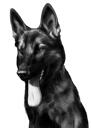 German Shepherd Cartoon Portrait in Black and White Style from Photo