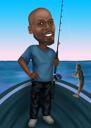 Fisherman on Boat Caricature Drawing