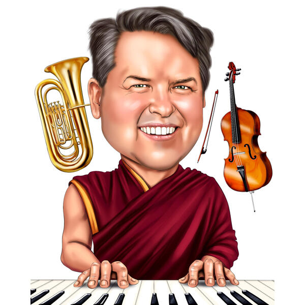 Caricatura del giocatore di strumenti musicali misti persona in stile colore Color