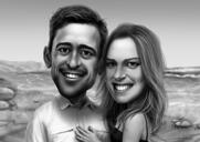 Caricatura de pareja en blanco y negro de fotos con fondo personalizado