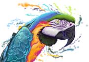 Ara -papukaija -muotokuva luonnollisessa vesiväri -värissä lintujen ystäville
