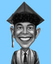 Exaggerated Graduate Caricature in Black and White Style from Photos