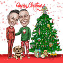 Personalized Christmas Couple Cartoon Portrait