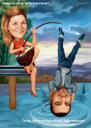 Custom Couple Fishing Caricature in Funny Exaggerated Style Drawn from Photos
