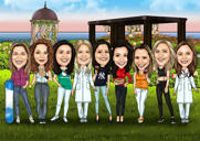 Friends on Summer Vacation Caricature