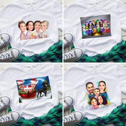 T-shirt trykt gruppekarikatur i farvet stil