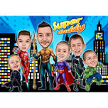 Supersankari Super Daddy lasten kanssa piirustus