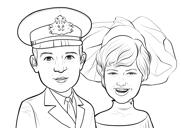Funny Exaggerated Couple Caricature from Photos in Outline Style