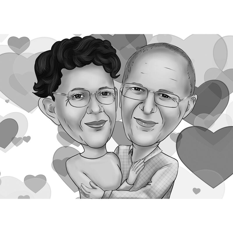Caricatura de pareja de amor en estilo blanco y negro
