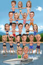 Pirámide de caricatura de grupo de esquiadores acuáticos