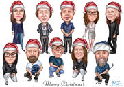 Caricature du personnel de Noël avec le nom de l'entreprise