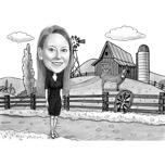 Caricatură de persoană de fermă în stil alb-negru din fotografii