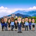 Caricatura de un equipo corporativo a partir de una fotografía.