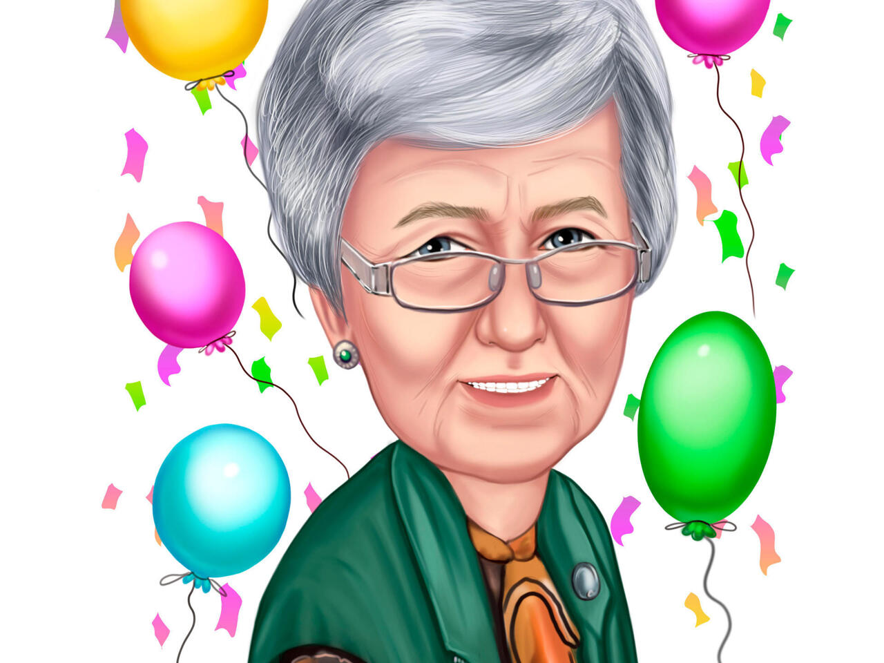 Caricatura per la nonna a colori per regalo di compleanno