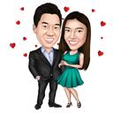 Retrato de caricatura de pareja con pequeños corazones