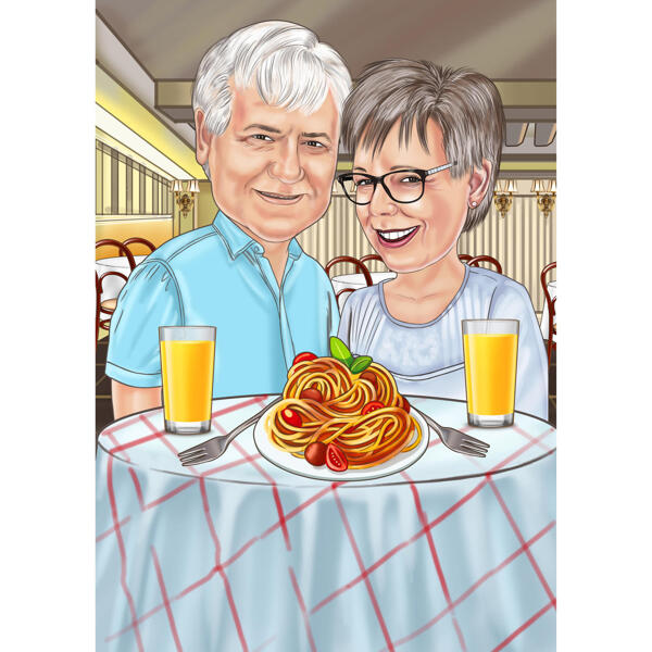 زوجين كاريكاتير من الصور في مطعم