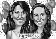 Caricatura de 2 hermanas en blanco y negro