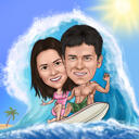 Couple on Surfboard Caricature
