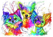 Portrét barevných akvarelů psů z fotografií