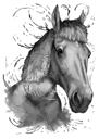 Акварельный графитовый портрет лошади по фотографиям