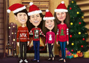 Funny Christmas Family Cartoon Portrait