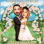 Tarjeta de invitación a fiesta de aniversario de bodas con caricatura