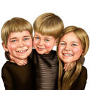 Dibujo de tres hermanos a partir de fotos